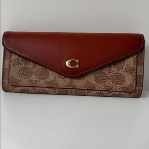 Coach Signature Continental Wallet in Brown and Tan / Brass